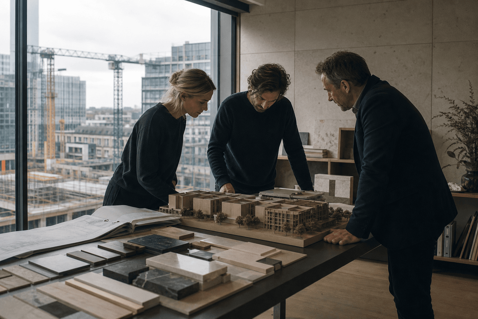 Property and finance professionals reviewing a development model