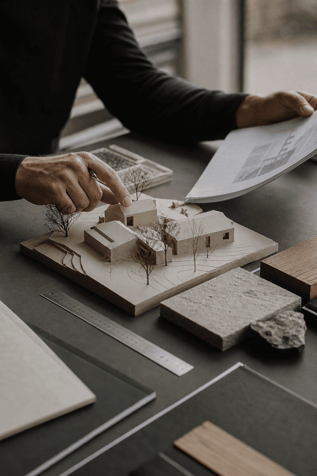 A property model and material samples prepared for finance review